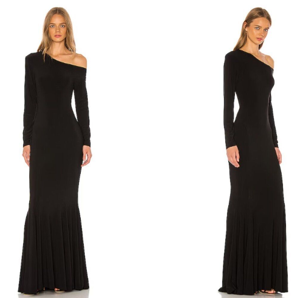 Norma Kamali Long Sleeve Drop Shoulder Fishtail Gown